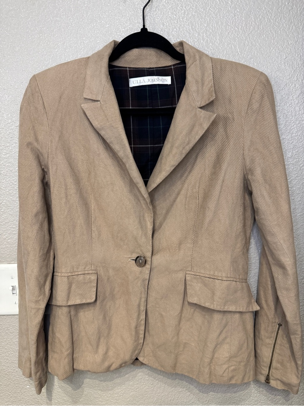 Ulla Johnson Tan Taupe Cotton Blend Tailored Blazer Jacket Size 6